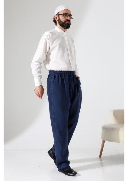 Erkek Lastikli Bel Cepli Hac Umre Müslin Pantolon - Lacivert (Ans) modelleri