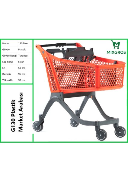 G130 Plastik Market Alışveriş Arabası 130 Litre Turuncu