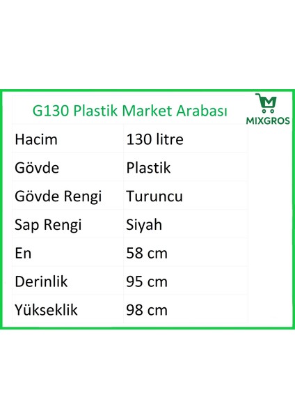 G130 Plastik Market Alışveriş Arabası 130 Litre Turuncu fiyatları