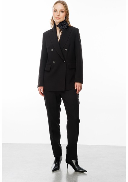 Kruvaze Yaka Klasik Ceket-Siyah