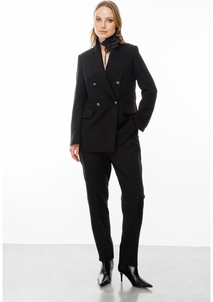 Kruvaze Yaka Klasik Ceket-Siyah