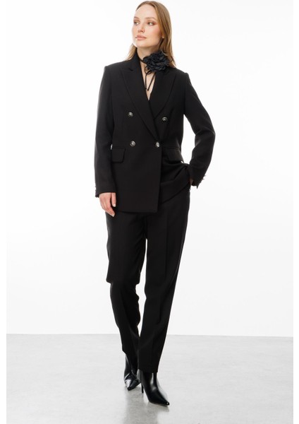 Kruvaze Yaka Klasik Ceket-Siyah