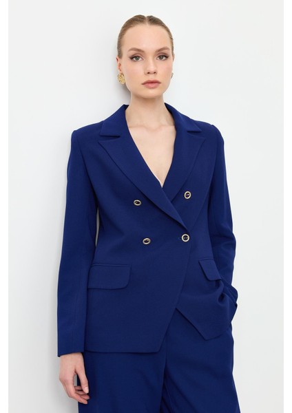 Asimetrik Kesim Krep Ceket-Lacı