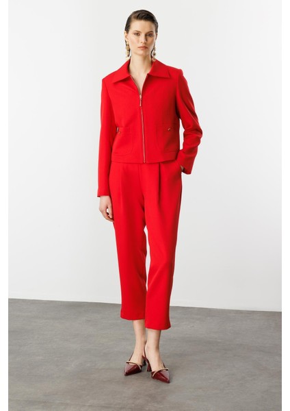 Fermuar Detaylı Kısa Ceket-Kırmızı fiyatları