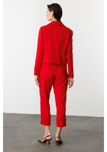 Fermuar Detaylı Kısa Ceket-Kırmızı