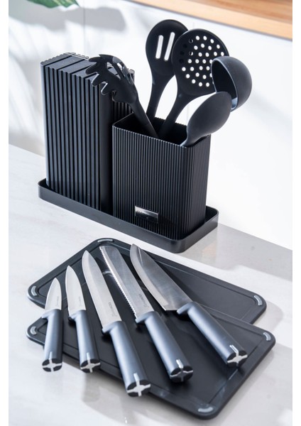 Cooper 14 Parça Standlı Kesme Tahtası Servis ve Bıçak Seti