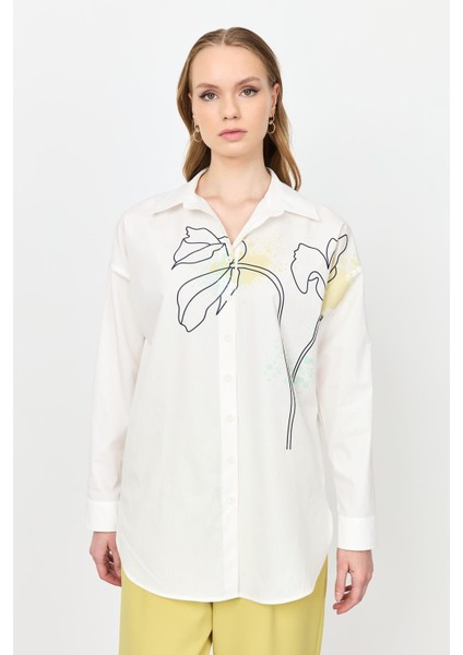 Soyut Desen Pamuklu Gömlek-Kemık modelleri