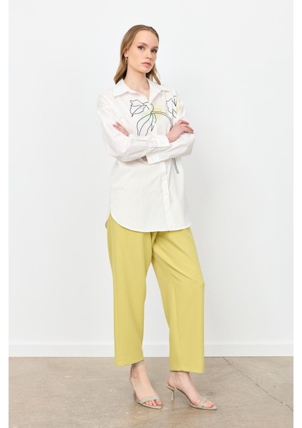 Soyut Desen Pamuklu Gömlek-Kemık fırsatları