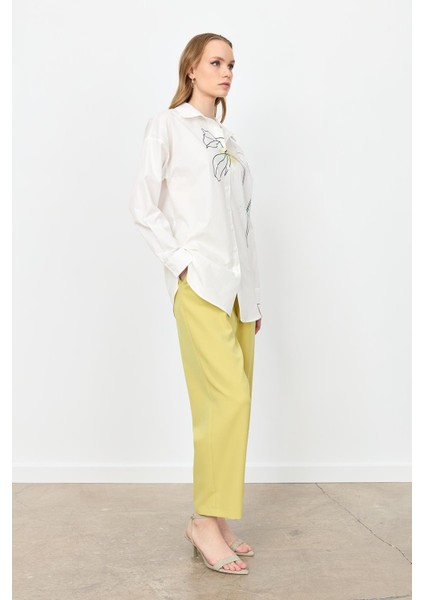 Soyut Desen Pamuklu Gömlek-Kemık