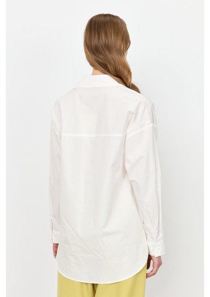 Soyut Desen Pamuklu Gömlek-Kemık