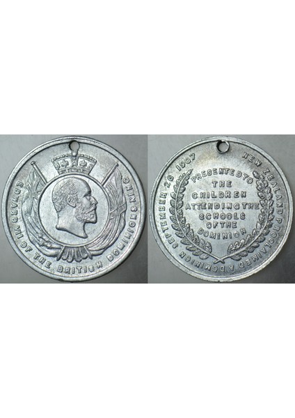 Yeni Zelanda Madalya 1907. Ingiliz Dominyonu Olmanın Anısına-Kral 7. Edward. 27 mm Alüminyum.