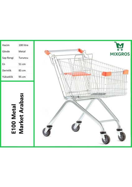 E100 Metal Market Alışveriş Arabası 100 Litre