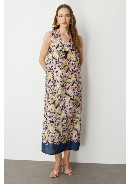 Keten Görünümlü Uzun Elbise-Lacı fiyatları