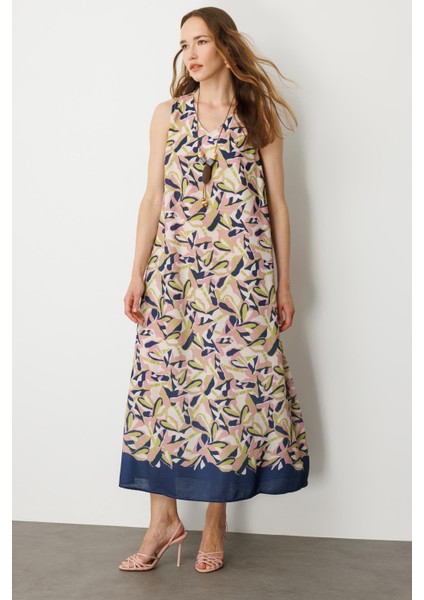 Keten Görünümlü Uzun Elbise-Lacı modelleri