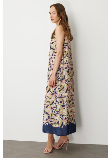 Keten Görünümlü Uzun Elbise-Lacı fırsatları