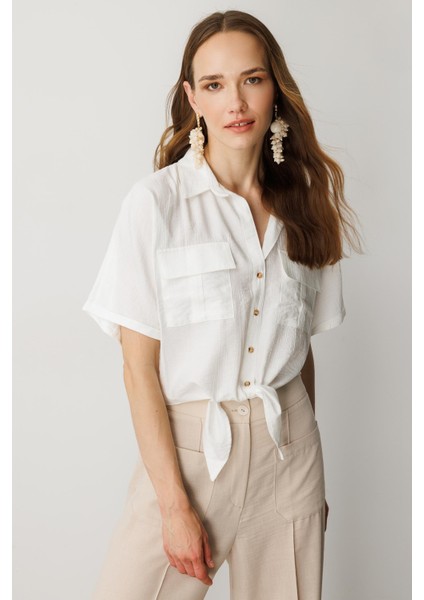 Bağlama Detaylı Crop Gömlek-Ekru modelleri