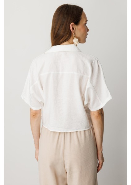 Bağlama Detaylı Crop Gömlek-Ekru indirimleri