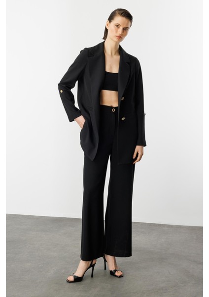 Katlanabilir Kol Detaylı Uzun Ceket-Siyah fiyatları
