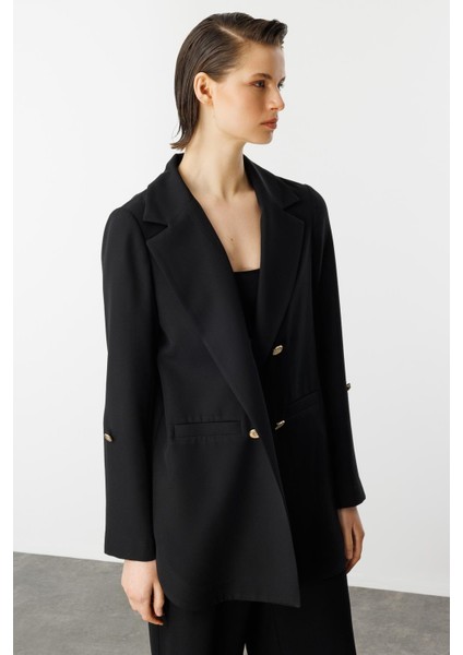 Katlanabilir Kol Detaylı Uzun Ceket-Siyah fırsatları