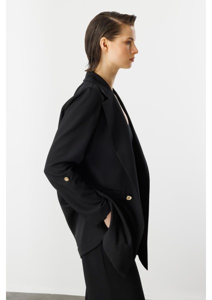 Katlanabilir Kol Detaylı Uzun Ceket-Siyah indirimleri