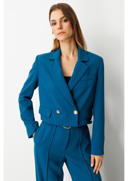 Kruvaze Yaka Kısa Ceket-Petrol modelleri