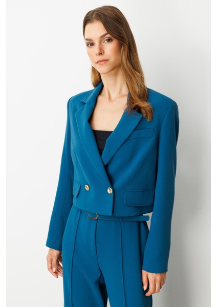 Kruvaze Yaka Kısa Ceket-Petrol indirimleri