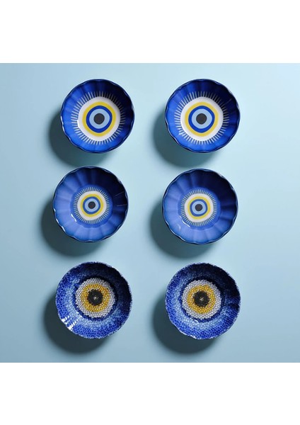 Acem 6'lı Nazarı Çay Tabağı Seti Karma