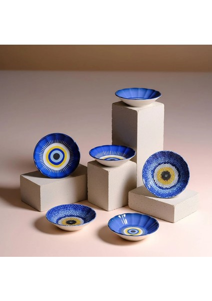 Acem 6'lı Nazarı Çay Tabağı Seti Karma fiyatları