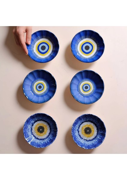 Acem 6'lı Nazarı Çay Tabağı Seti Karma modelleri