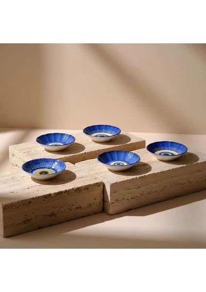 Acem 6'lı Nazarı Çay Tabağı Seti Karma