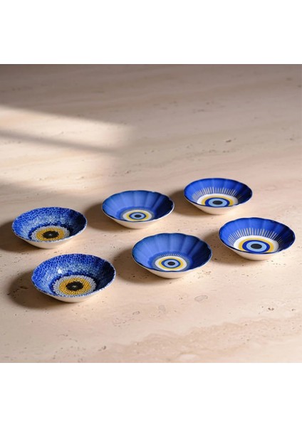 Acem 6'lı Nazarı Çay Tabağı Seti Karma