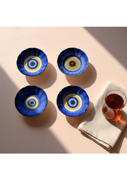 Acem 6'lı Nazarı Çay Tabağı Seti Karma
