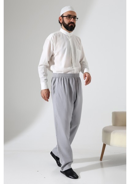 Erkek Lastikli Bel Cepli Hac Umre Müslin Pantolon - Gri (Ans) modelleri