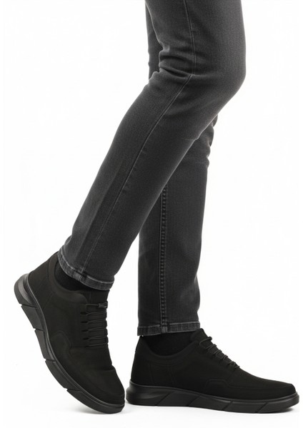 Siyah Nubuk Hakiki Deri Lastik Bağcıklı Erkek Günlük Ayakkabı 137 M modelleri