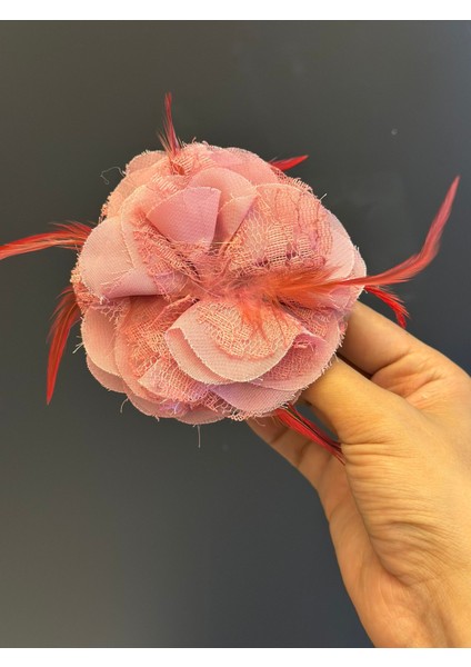 Tüllü Tüğlü Pembe Broş Yaka Iğnesi Giyim Aksesuarı 7x7 cm