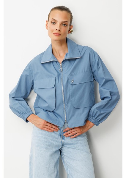 Cep Detay Fermuarlı Gömlek-Indigo fiyatları