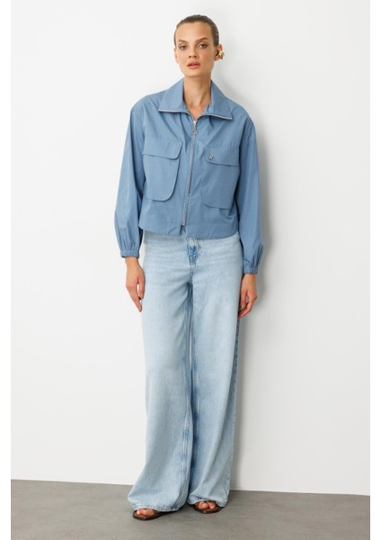 Cep Detay Fermuarlı Gömlek-Indigo modelleri