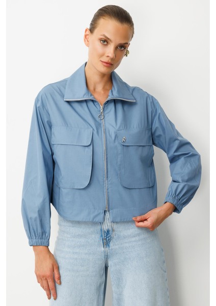 Cep Detay Fermuarlı Gömlek-Indigo indirimleri