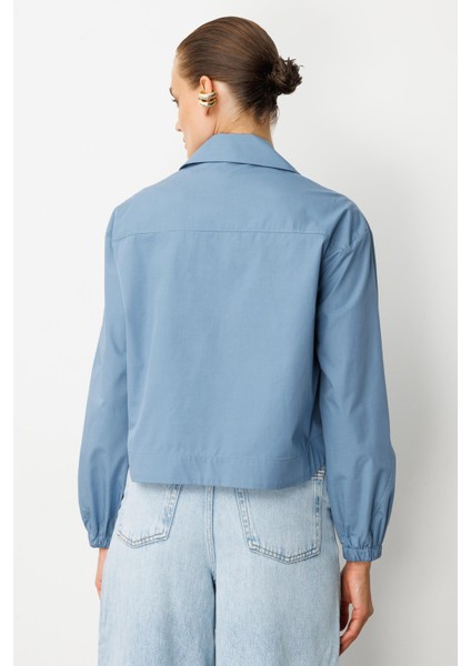 Cep Detay Fermuarlı Gömlek-Indigo
