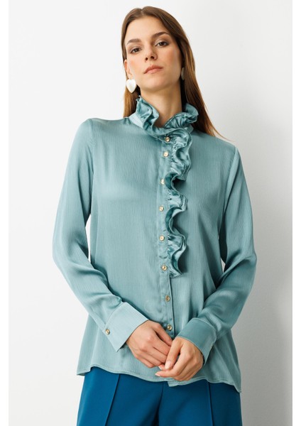Farbela Detaylı Saten Gömlek-Mınt fiyatları