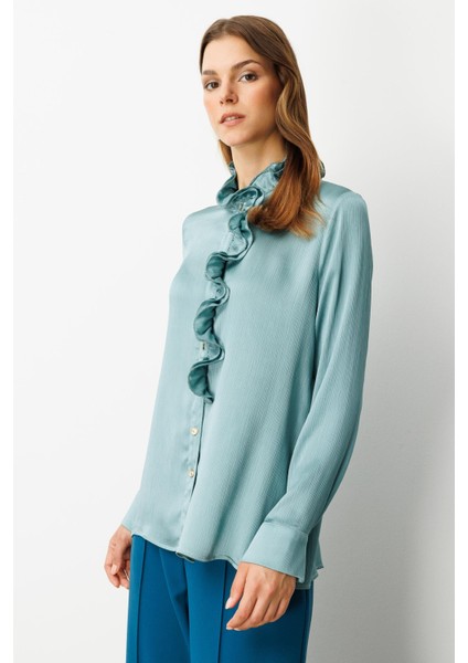 Farbela Detaylı Saten Gömlek-Mınt modelleri