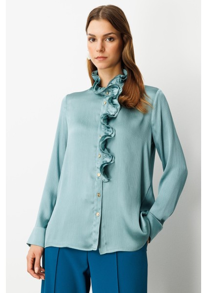 Farbela Detaylı Saten Gömlek-Mınt fırsatları