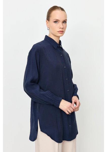 Kolları Lastik Detay Uzun Gömlek-Lacı