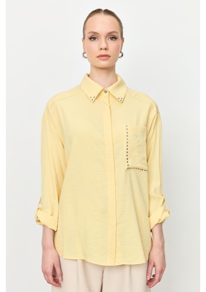 Yaka ve Cep Detaylı Gömlek-Sarı fiyatları