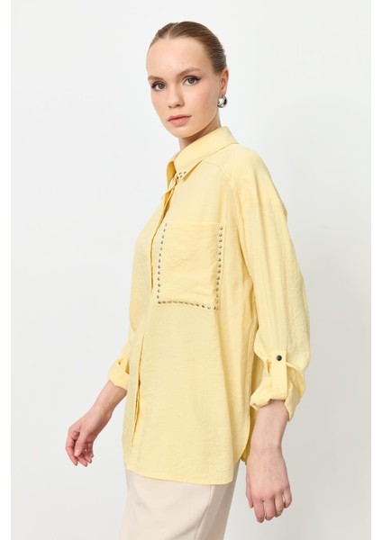 Yaka ve Cep Detaylı Gömlek-Sarı modelleri