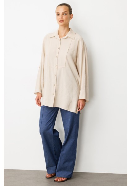 Yırtmaç Detay Modal Gömlek-Taş