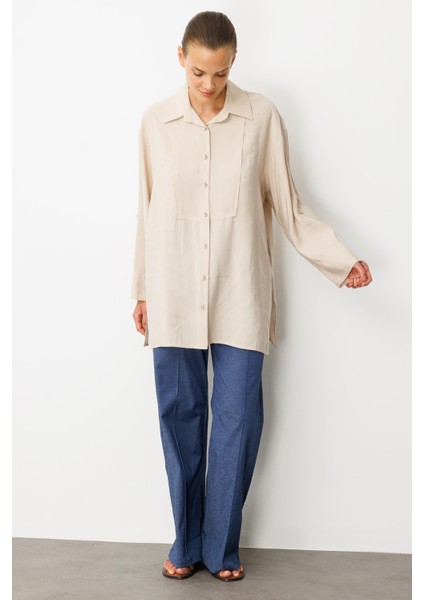 Yırtmaç Detay Modal Gömlek-Taş fiyatları