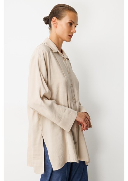 Yırtmaç Detay Modal Gömlek-Taş indirimleri