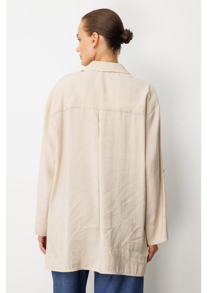 Yırtmaç Detay Modal Gömlek-Taş