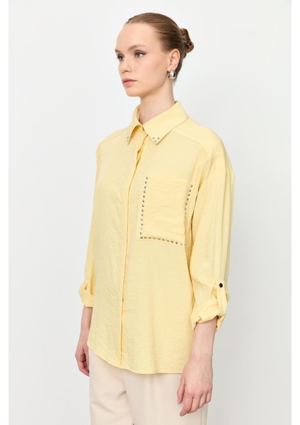 Yaka ve Cep Detaylı Gömlek-Sarı fırsatları